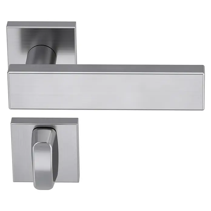 Diamond Doors Creative Zimmertürgarnitur WC Lancaster - Stärke Tür: 40 mm - 45 mm, Schlitzkopf/Olive - Ein moderner Türgriff mit quadratischer Rosette und einem Hebel in gebürstetem Edelstahl-Finish für eine stilvolle Inneneinrichtung.