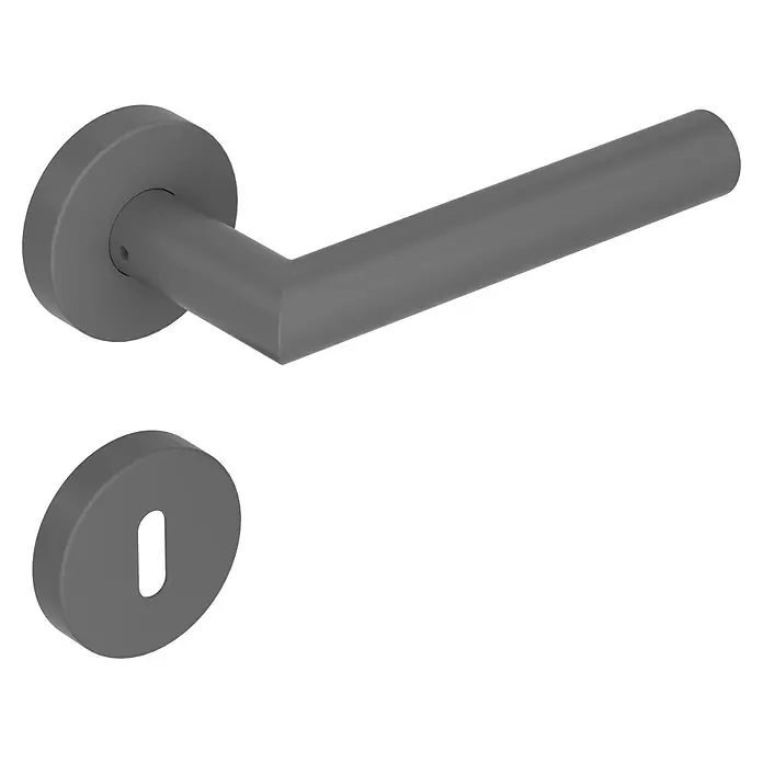 Diamond Doors Modern Zimmertürgarnitur L-Form - Stärke Tür: 40 mm - 45 mm, Buntbart, L-Form, Anthrazit - Elegantes Türbeschlag-Set in Grau, bestehend aus einem Türgriff und einem Schlüsselloch-Rosette für stilvolle Innentüren.