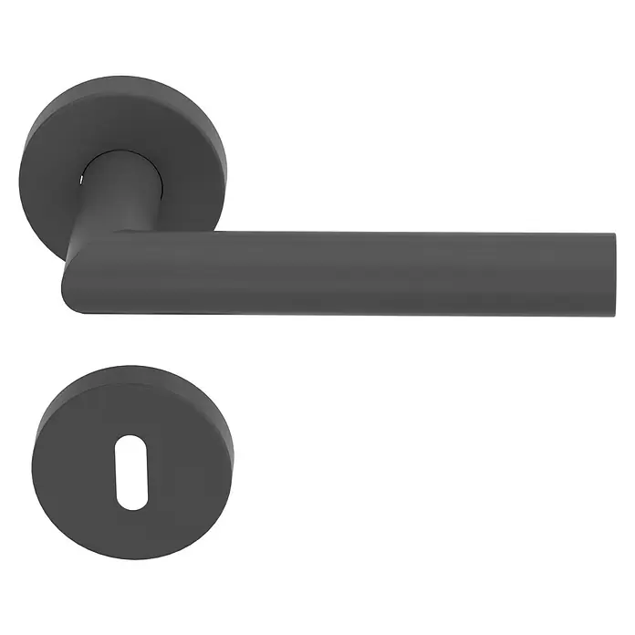 Diamond Doors Modern Zimmertürgarnitur L-Form - Stärke Tür: 40 mm - 45 mm, Buntbart, L-Form, Anthrazit - Elegante, moderne, anthrazitfarbene Türklinke mit Schlüsselloch-Rosette für ein stilvolles und sicheres Zuhause. Zeitloses Design für jede Tür.