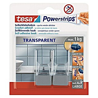 Tesa Powerstrips Selbstklebehaken (Rechteckig, Größe: L, Transparent/Chrom, 2 Stk.)