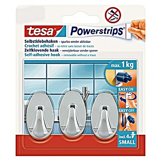 Tesa Powerstrips Selbstklebehaken (Oval, Größe: S, Chrom, 3 Stk.)