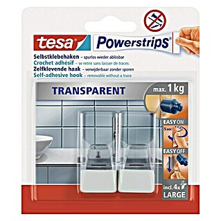 Tesa Powerstrips Selbstklebehaken (Rechteckig, Größe: L, Transparent/Weiß, 2 Stk.)