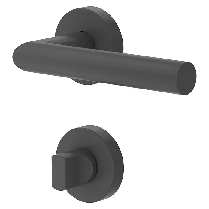 Diamond Doors Modern Zimmertürgarnitur WC L-Form - Stärke Tür: 40 mm - 45 mm, Schlitzkopf/Olive, Edelstahl, L-Form, Anthrazit - Grauer Türgriff und Schloss-Set. Modernes Design für Innentüren, hergestellt aus hochwertigen Materialien für dauerhafte Nutzung.