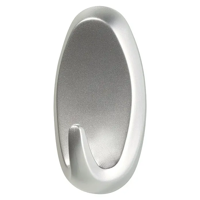 Tesa Powerstrips Selbstklebehaken - Oval, Größe: L, Chrom matt, 2 Stk. - Silberner Command Haken zur Wandmontage.