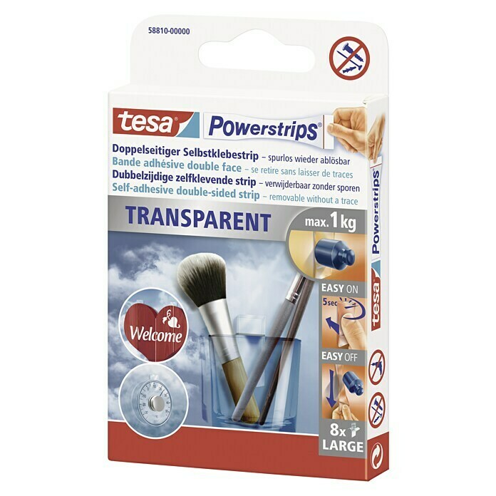 tesa Powerstrips Selbstklebestrip Transparent Large (8 Stk.)