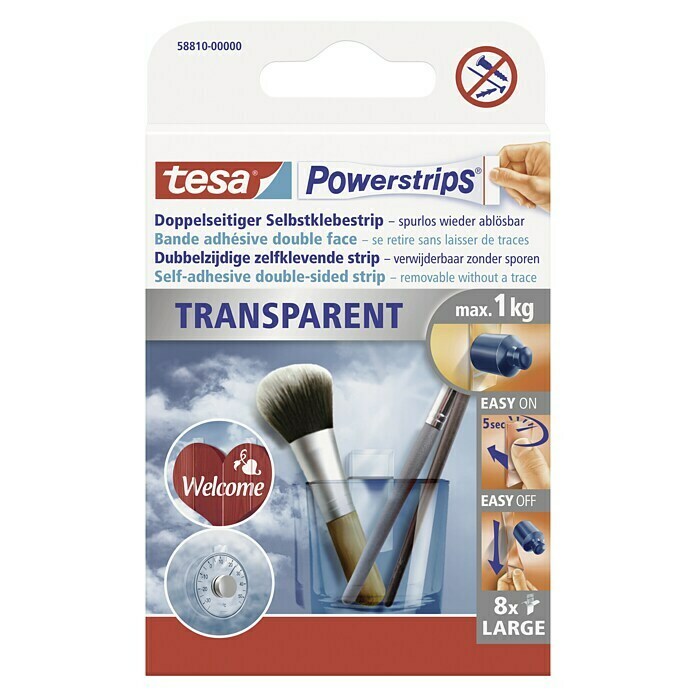 tesa Powerstrips Selbstklebestrip Transparent Large (8 Stk.)