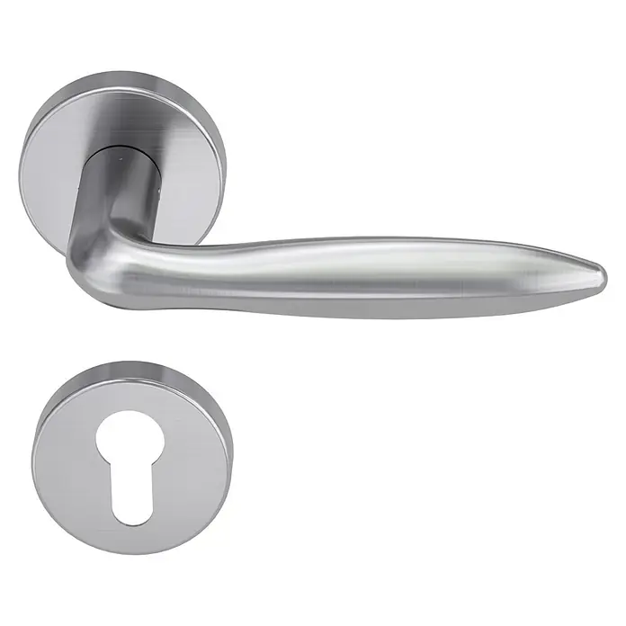 Diamond Doors Modern Drückergarnitur Fun - Edelstahl, L-Form, Stärke Tür: 40 mm - 45 mm, Profilzylinder - Türdrücker-Garnitur aus Edelstahl mit Rosetten, ideal für moderne Inneneinrichtungen und zur Aufwertung jeder Tür.