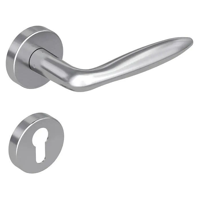 Diamond Doors Modern Drückergarnitur Fun - Edelstahl, L-Form, Stärke Tür: 40 mm - 45 mm, Profilzylinder - Türdrücker-Garnitur aus Edelstahl mit Rosetten und Schlüsselrosette. Perfekt für moderne Inneneinrichtungen.