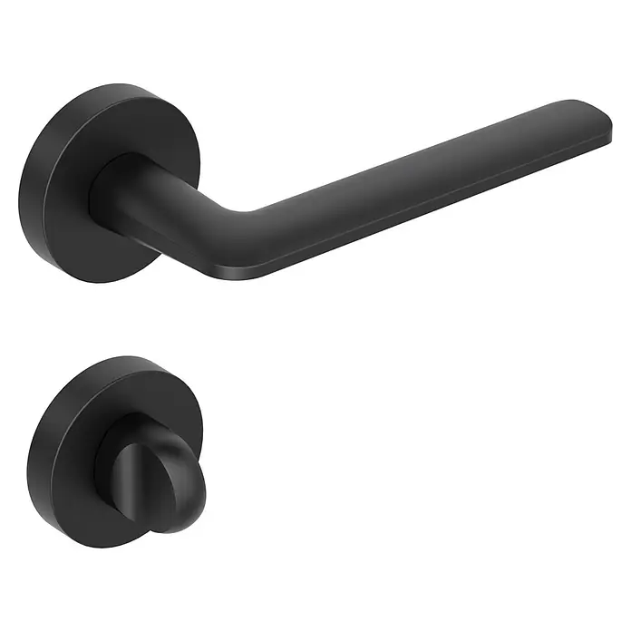 Diamond Doors Black Edition Drückergarnitur WC Roswell - Stärke Tür: 38 mm - 45 mm, Sonstiges, Schwarz, Schlitzkopf/Olive - Schwarze Türgarnitur mit Hebelgriff und Rosette für moderne Inneneinrichtung, schlicht und elegant.