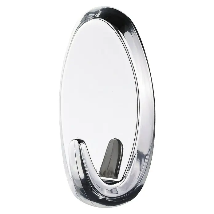 Tesa Powerstrips Selbstklebehaken - Oval, Größe: L, Chrom, 2 Stk. - Transparenter Klebehaken für die Wandmontage. Der Haken ist oval und hat einen nach unten gerichteten Haken zum Aufhängen von Gegenständen.