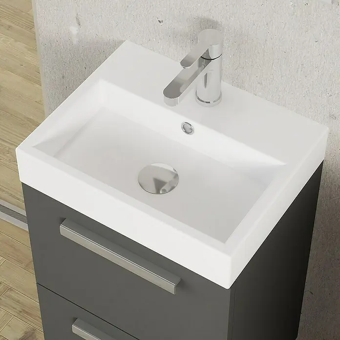 Artysan Conjunto de mueble de baño Lidia - Ancho: 45 cm, Gris, 3 pzs. - Un elegante y moderno lavabo de baño con un gabinete gris y blanco, perfecto para cualquier baño. El tocador ofrece un espacio de almacenamiento elegante.