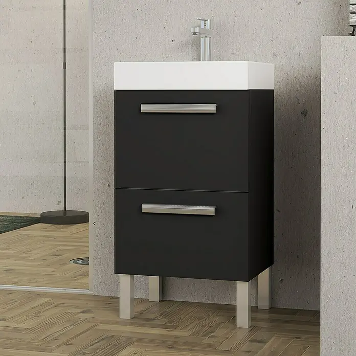 Artysan Conjunto de mueble de baño Lidia - Ancho: 45 cm, Negro, 3 pzs. - Elegante mueble de lavabo en blanco y negro. Diseño elegante con dos cajones y tiradores metálicos elegantes para un ambiente moderno.