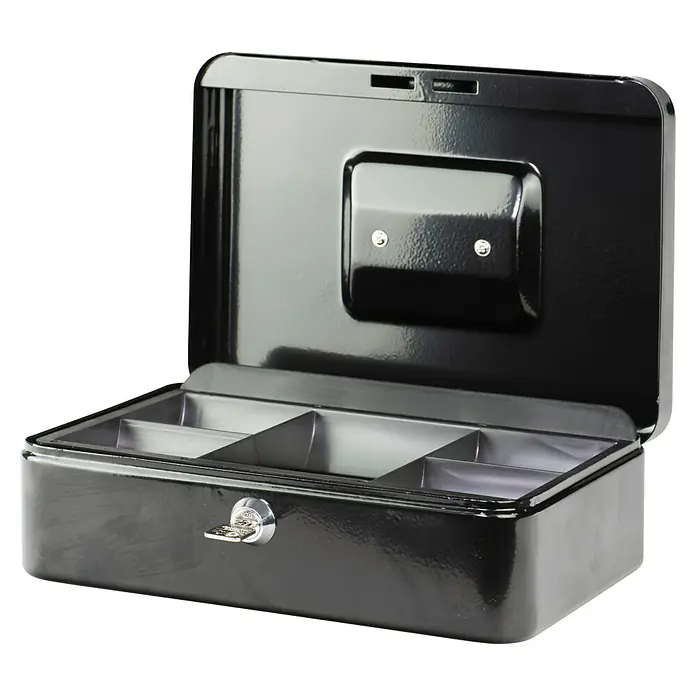 Burg-Wächter Geldkassette Money 5025 - 25 x 18 x 9 cm, Schwarz - Offener Geldschrank mit Fächern, inklusive Schlüssel, ideal zur sicheren Aufbewahrung von Bargeld und Wertsachen.
