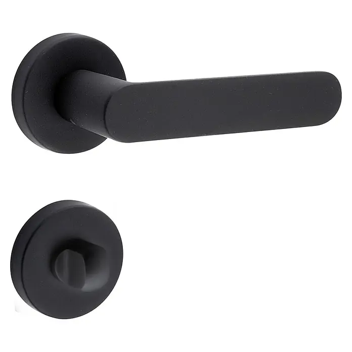 Diamond Doors Black Edition Drückergarnitur Vancouver - Stärke Tür: 38 mm - 45 mm, Schwarz, Schlitzkopf/Olive - Türgriffgarnitur in Mattschwarz, modernes Design für Innentüren mit Drehknopfverriegelung für erhöhte Privatsphäre.