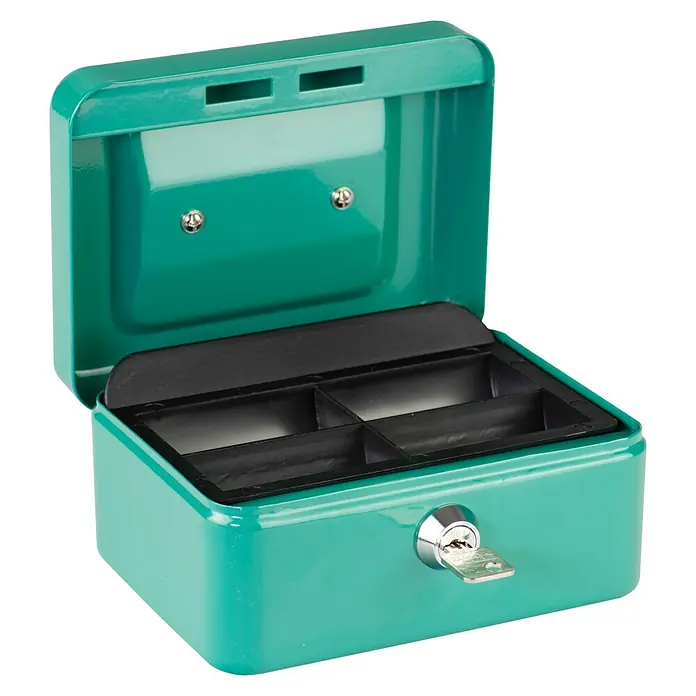 Burg-Wächter Geldkassette Money 5015 - 12 x 15 x 8 cm, Grün - Grüne Geldkassette mit Schlüssel, geöffnet, mit Fächern für Münzen und Scheine. Ideal zur Aufbewahrung von Bargeld und Wertsachen.