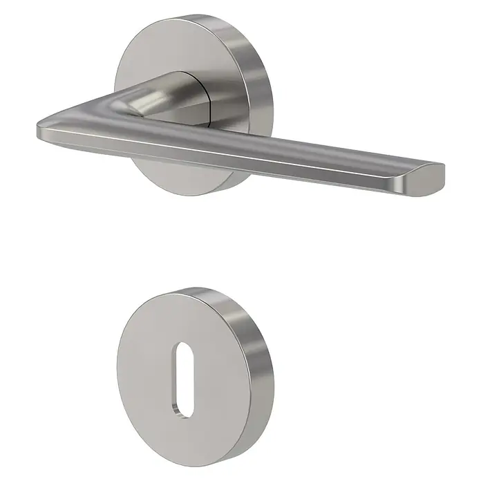 Diamond Doors Creative Drückergarnitur Roswell - Stärke Tür: 38 mm - 45 mm, Edelstahl, Samtgrau, Buntbart - Elegante Türgarnitur aus Edelstahl mit einem minimalistischen Design, bestehend aus einem Türgriff und einem Schlüssellochbeschlag.
