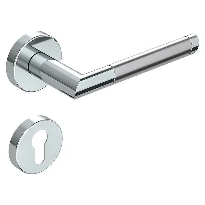 Diamond Doors Creative Drückergarnitur Nebraska - Stärke Tür: 40 mm - 45 mm, Edelstahl, L-Form, Profilzylinder - Türbeschlag aus Chrom, bestehend aus einem Türgriff und einem Schlüsselloch. Das elegante Design wertet jede Tür auf.