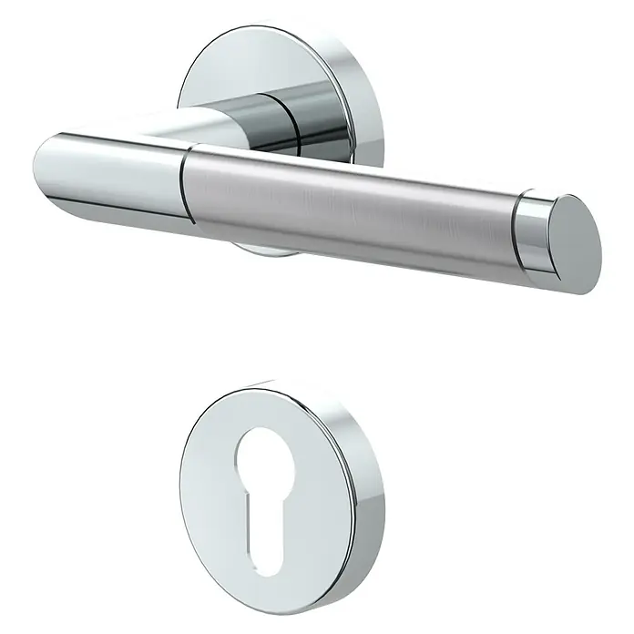Diamond Doors Creative Drückergarnitur Nebraska - Stärke Tür: 40 mm - 45 mm, Edelstahl, L-Form, Profilzylinder - Eleganter Türgriff aus Chrom mit passendem Schlüsselrosetten-Set für moderne Inneneinrichtungen, die Stil und Funktionalität verbinden.