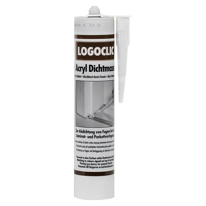 LOGOCLIC Acryl-Dichtmasse - Weiß, 310 ml - Eine Kartusche LOGOCLIC Acryl Dichtmasse, geeignet zur Abdichtung von Fugen bei Laminat- und Parkettverlegung, inklusive Aufsatz.