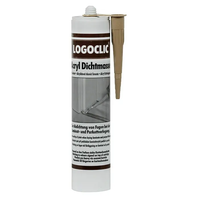 LOGOCLIC Acryl-Dichtmasse - Beige, 310 ml - Acryldichtmasse von LOGOCLIC für Laminat- und Parkettverlegung. Die Farben sind auf der Kartuschenoberseite angegeben.