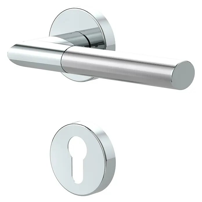 Diamond Doors Creative Drückergarnitur Dallas - Stärke Tür: 40 mm - 45 mm, Edelstahl, L-Form, Profilzylinder - Edles Türbeschlag-Set aus Chrom: Türklinke mit Rosette und passendem Schlüsselloch für ein stilvolles Ambiente.