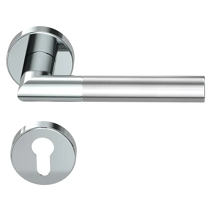 Diamond Doors Creative Drückergarnitur Dallas - Stärke Tür: 40 mm - 45 mm, Edelstahl, L-Form, Profilzylinder - Ein glänzender, verchromter Türgriff mit passendem Schlüsselloch für moderne Inneneinrichtungen.