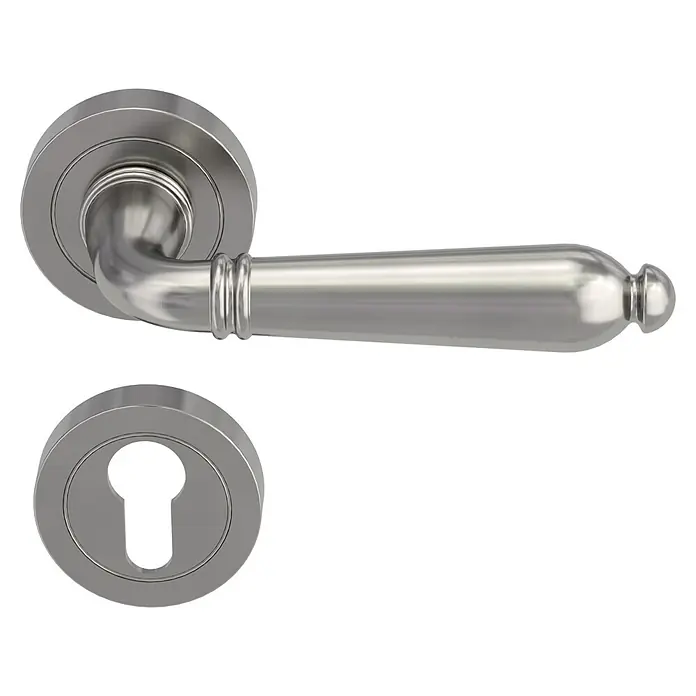 Diamond Doors Classic Drückergarnitur TucsonStärke Tür: 40 mm - 45 mm, Aluminium, Profilzylinder - Elegante Türklinke aus gebürstetem Edelstahl mit Rosette und Schlüsselrosette für ein modernes Erscheinungsbild.