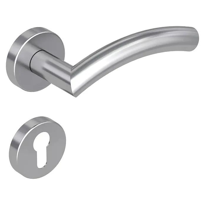 Diamond Doors Creative Drückergarnitur New Jersey - Stärke Tür: 40 mm - 45 mm, Edelstahl, L-Form, Profilzylinder - Dieser glänzende, silberne Türdrücker mit rundem Knauf und Schlüsselloch bietet modernes Design für Ihr Zuhause.