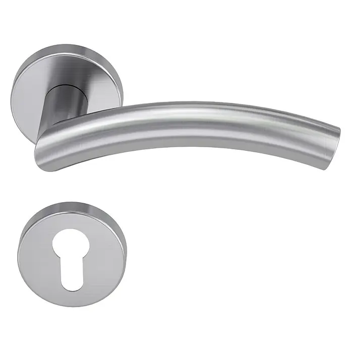 Diamond Doors Creative Drückergarnitur New Jersey - Stärke Tür: 40 mm - 45 mm, Edelstahl, L-Form, Profilzylinder - Ein moderner Türgriff aus gebürstetem Edelstahl mit Rosetten für Tür und Schloss. Er verleiht jeder Tür einen eleganten Touch.