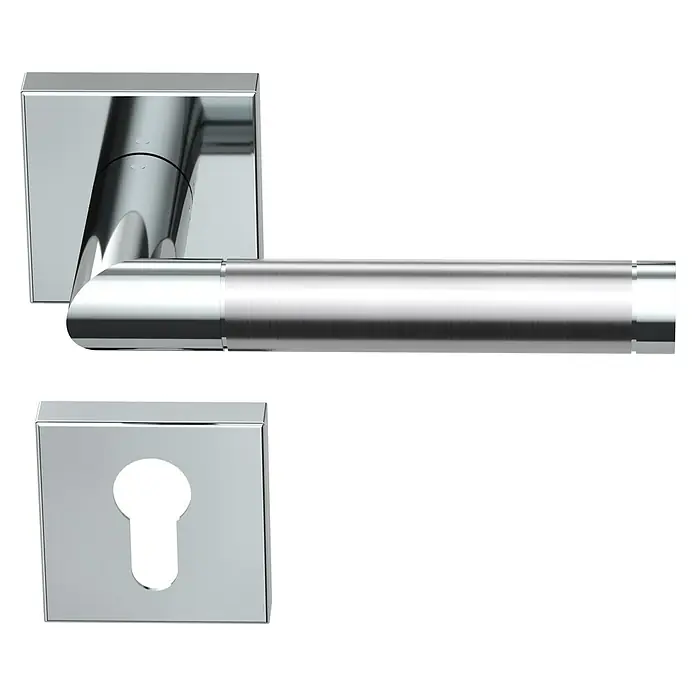 Diamond Doors Creative Drückergarnitur Georgia - Stärke Tür: 38 mm - 45 mm, Edelstahl, L-Form, Profilzylinder - Quadratische Türklinke aus Chrom mit passendem Schlüsselloch für ein modernes und stilvolles Interieur.