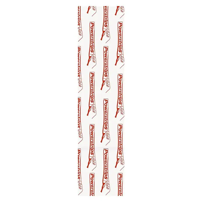 Tesa Klebestreifen - Geeignet für: Tapeten, Belastbarkeit: 1 kg, 6 Stk., Weiß - Muster mit "Powerstrips" Schriftzug und einer Hand, die einen Streifen abzieht, auf einem weißen Hintergrund.