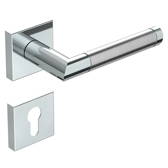 Diamond Doors Creative Drückergarnitur Georgia - Stärke Tür: 38 mm - 45 mm, Edelstahl, L-Form, Profilzylinder - Elegante Chrom-Türgarnitur mit eckiger Rosette und stilvollem Design. Eine moderne Ergänzung für jedes Interieur.