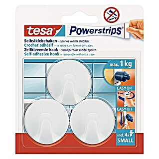 Tesa Powerstrips Selbstklebehaken (Rund, Größe: S, Weiß, 3 Stk.)