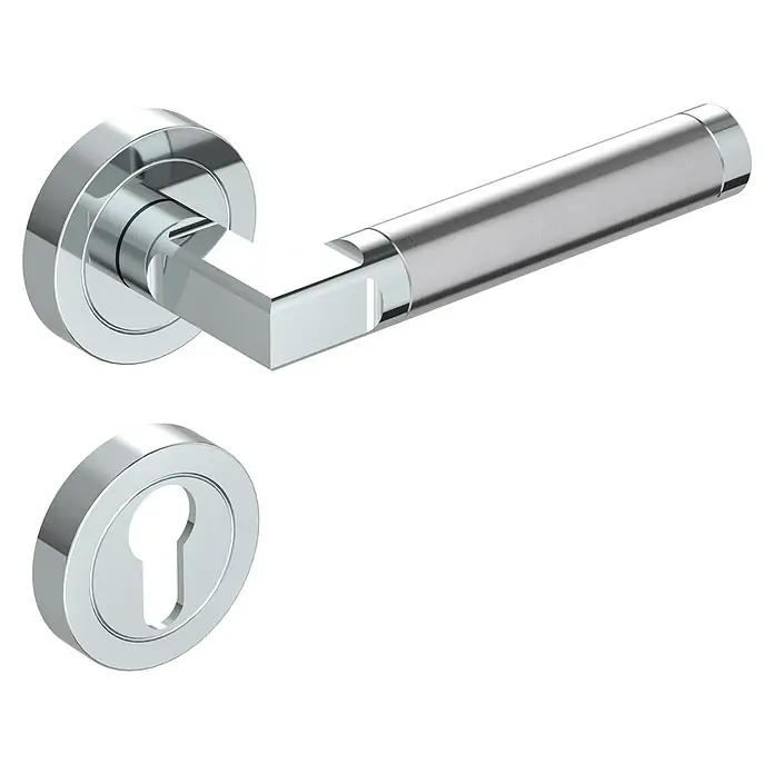 Diamond Doors Creative Drückergarnitur Maine - Stärke Tür: 40 mm - 45 mm, Edelstahl, L-Form, Profilzylinder - Türbeschlag aus Chrom mit Rosettengarnitur. Modernes Design für Innentüren, robust und langlebig für den täglichen Gebrauch.