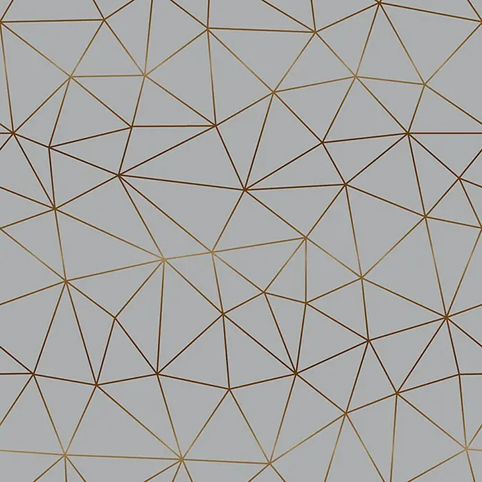 D-c-fix Lámina para ventana Geométrico - 45 x 200 cm, Oro/Gris - Papel pintado abstracto con patrón geométrico de triángulos dorados sobre un fondo gris claro. Interior moderno.