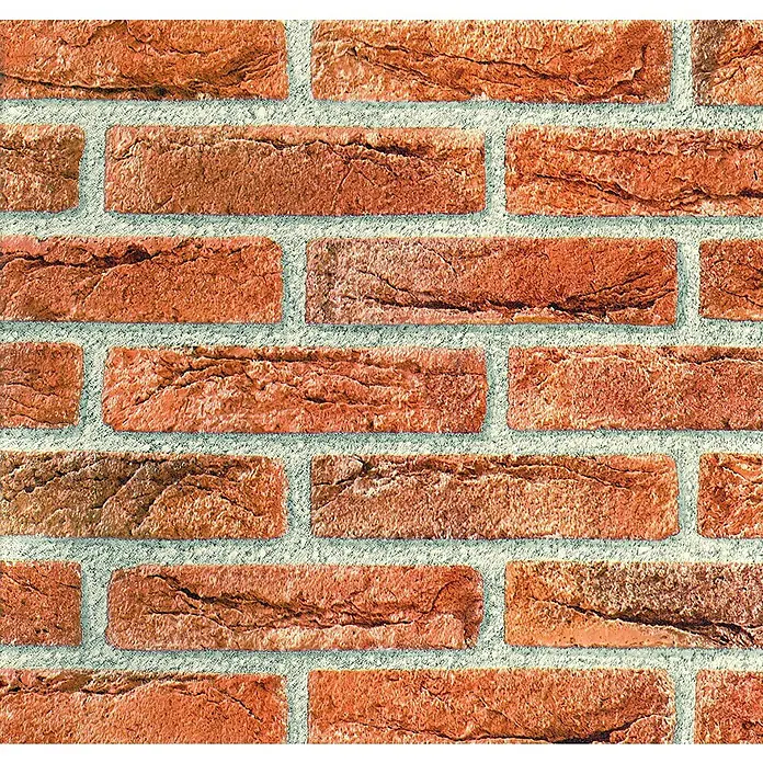 D-c-fix Lámina para ventana Ladrillo - 45 x 200 cm, Ladrillo, Marrón - Primer plano de una pared de ladrillo rojo detallada con mampostería visible, ideal para textura y fondos.