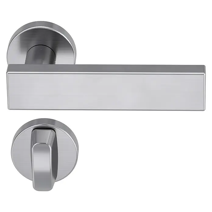 Diamond Doors Modern Zimmertürgarnitur WC Cube - Edelstahl, Schlitzkopf/Olive - Elegante Türgarnitur aus gebürstetem Edelstahl, bestehend aus einem Türdrücker und einem Drehknopf. Zeitloses Design für moderne Inneneinrichtungen.