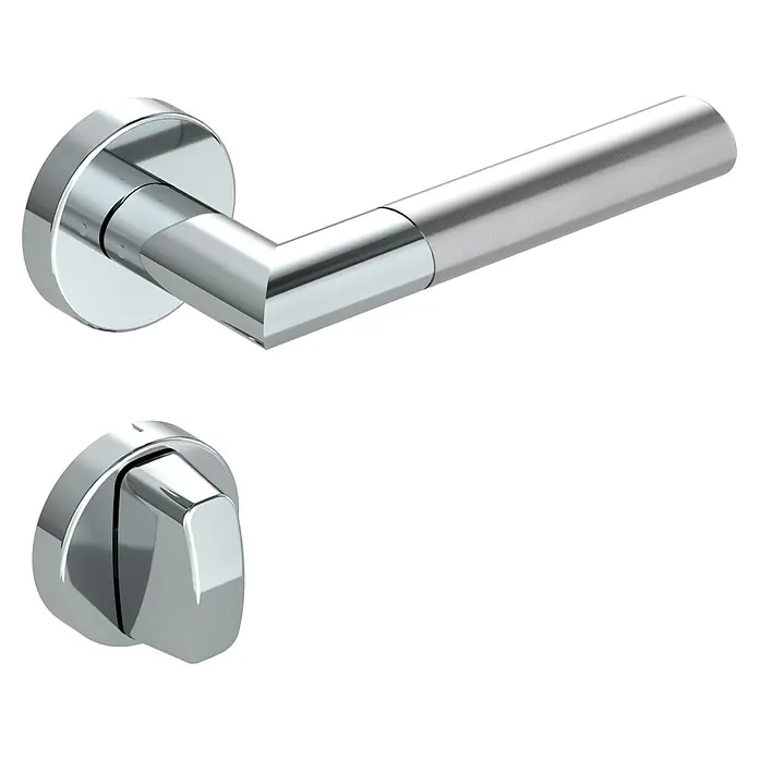 Diamond Doors Creative Drückergarnitur WC Dallas - Stärke Tür: 40 mm - 45 mm, Edelstahl, L-Form, Schlitzkopf/Olive - Moderne Türgarnitur in glänzendem Chrom mit Hebelgriff und Drehknopf für Innentüren. Eleganz für Ihr Zuhause.