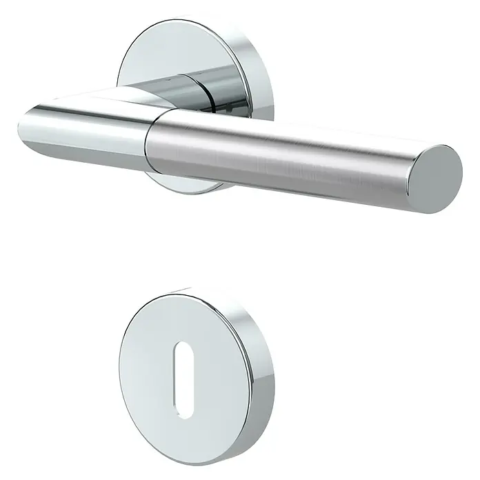 Diamond Doors Creative Drückergarnitur Dallas - Stärke Tür: 40 mm - 45 mm, Edelstahl, L-Form, Buntbart - Elegante Chromtürgarnitur, bestehend aus einem Türgriff und einem Schlüsselloch, ideal für moderne Innenräume und sichere Türen.