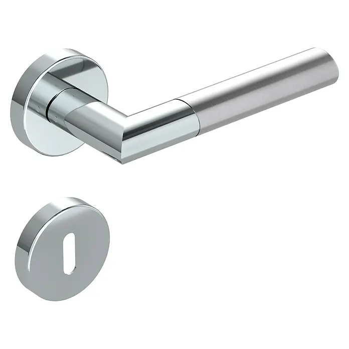 Diamond Doors Creative Drückergarnitur Dallas - Stärke Tür: 40 mm - 45 mm, Edelstahl, L-Form, Buntbart - Elegante Türklinke und Schlüsselloch-Rosette aus glänzendem Chrom. Zeitloses Design für moderne Inneneinrichtung.