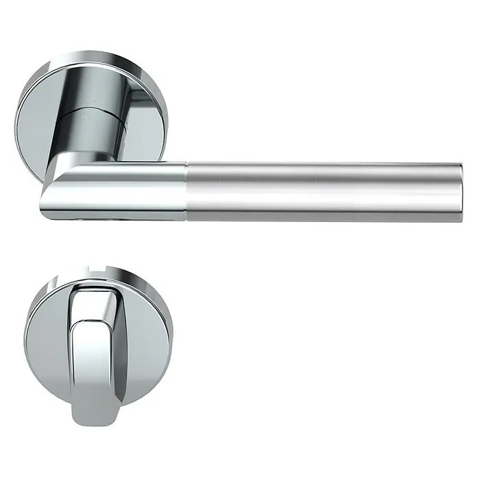 Diamond Doors Creative Drückergarnitur WC Dallas - Stärke Tür: 40 mm - 45 mm, Edelstahl, L-Form, Schlitzkopf/Olive - Türgriff-Garnitur aus Chrom mit runden Rosetten für moderne Innentüren. Robust und elegant.