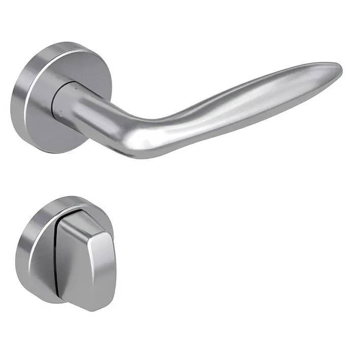 Diamond Doors Modern Drückergarnitur WC Fun - Edelstahl, L-Form, Stärke Tür: 40 mm - 45 mm, Schlitzkopf/Olive - Türbeschlag-Set aus Metall mit einem eleganten Hebelgriff und passendem Drehknopf für moderne Inneneinrichtungen.