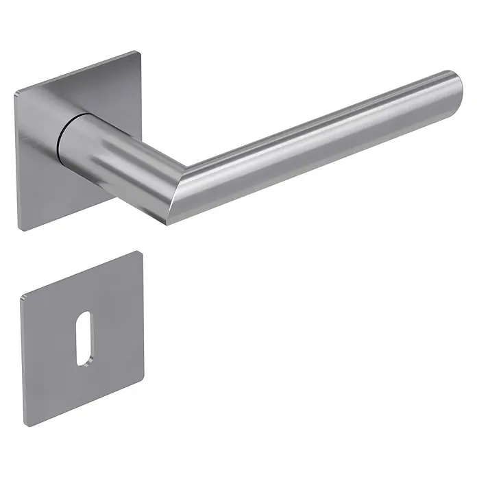 Diamond Doors Design Zimmertürgarnitur Washington - Stärke Tür: 40 mm - 45 mm, Edelstahl, L-Form, Buntbart - Quadratische Türdrückergarnitur aus Edelstahl, modern und elegant für jede Tür. Inklusive Schlüsselrosette.