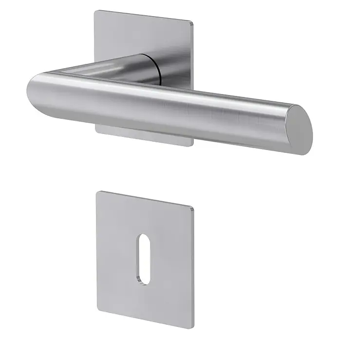 Diamond Doors Design Zimmertürgarnitur Washington - Stärke Tür: 40 mm - 45 mm, Edelstahl, L-Form, Buntbart - Moderner Türgriff aus Edelstahl mit eckiger Rosette und Schlüsselloch. Das schlichte Design passt zu vielen Einrichtungsstilen.