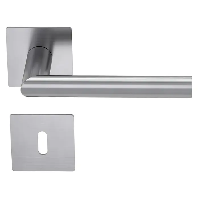 Diamond Doors Design Zimmertürgarnitur Washington - Stärke Tür: 40 mm - 45 mm, Edelstahl, L-Form, Buntbart - Elegante Türgarnitur aus Edelstahl mit eckigem Design und Schlüsselloch für moderne Inneneinrichtung.