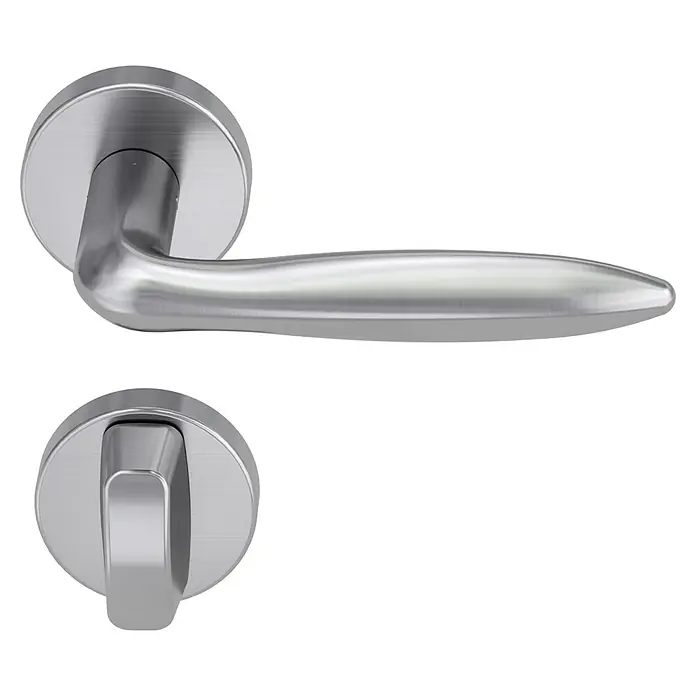 Diamond Doors Modern Drückergarnitur WC Fun - Edelstahl, L-Form, Stärke Tür: 40 mm - 45 mm, Schlitzkopf/Olive - Türklinken-Garnitur aus gebürstetem Edelstahl, bestehend aus einem Griff und einem Drehknopf für Innentüren im modernen Design.