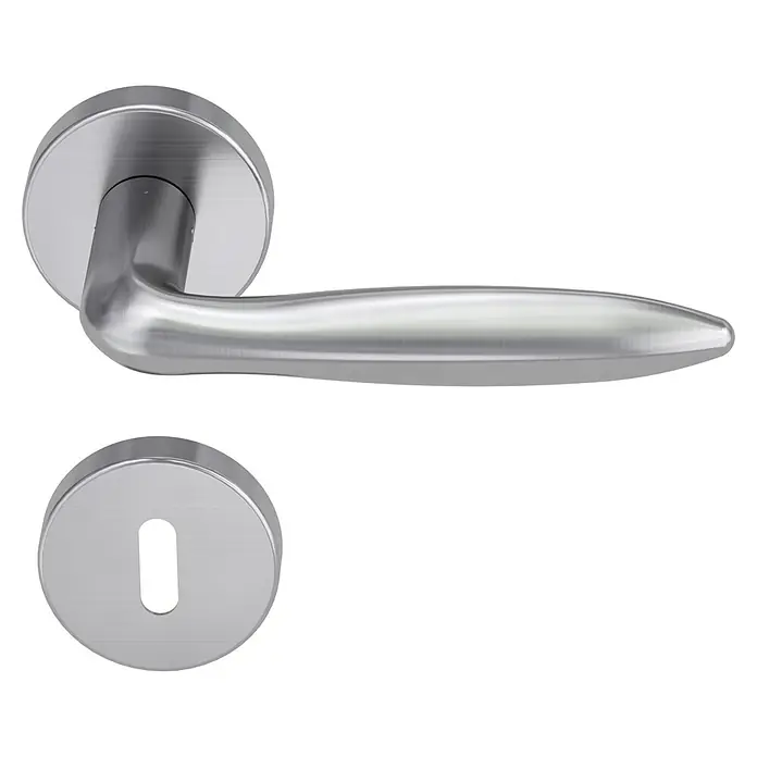 Diamond Doors Modern Drückergarnitur Fun - Edelstahl, L-Form, Stärke Tür: 40 mm - 45 mm, Buntbart - Türklinke aus gebürstetem Edelstahl mit Rosetten. Schlichtes Design für moderne Türen im Innenbereich.