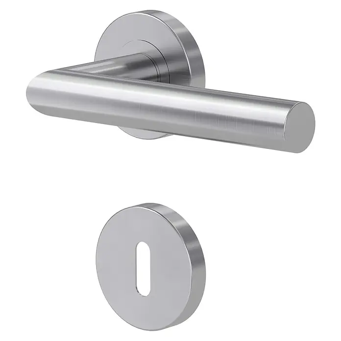 Diamond Doors Modern Zimmertürgarnitur L-Form BB - Stärke Tür: 38 mm - 45 mm, Edelstahl, Buntbart - Türgriffgarnitur aus Edelstahl, bestehend aus einem Hebelgriff und einem Schlüsselrosetten-Paar. Elegantes Design für moderne Türen.