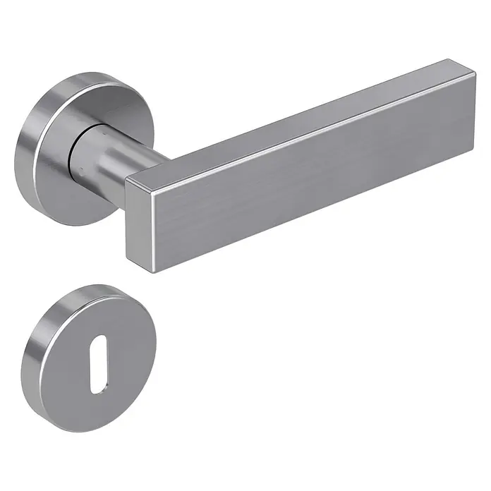 Diamond Doors Modern Zimmertürgarnitur Cube - Edelstahl, Buntbart - Türgriff aus gebürstetem Edelstahl mit modernem, minimalistischem Design für zeitgemäße Inneneinrichtungen. Das Set enthält Griff und Rosette.