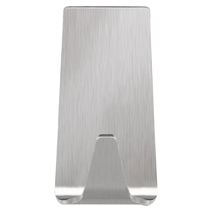 Tesa Powerstrips Selbstklebehaken - Rechteckig, Größe: L, Metallic, 1 Stk. - Das Bild zeigt einen einzelnen, silberfarbenen Command-Haken zur Befestigung an der Wand. Er ist ideal für leichte Gegenstände und Dekorationen.